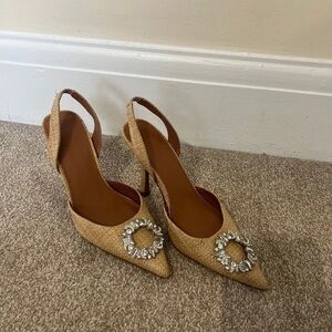 Chic Tan Heels with Crystal Accents